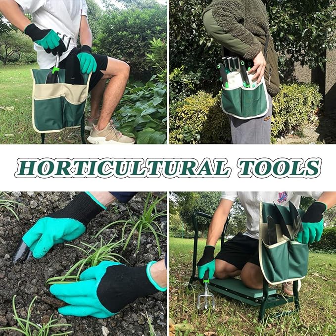 Garden Kneeler and Seat Stool Heavy Duty Garden Folding Bench with Large RemovableTool Pocket Gloves and Soft EVA Kneeling Pad for Gardening Lovers