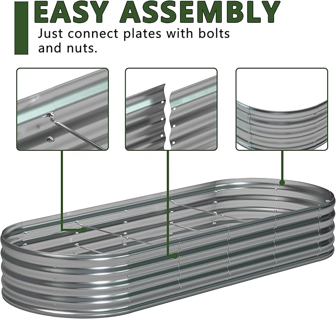 8x2x1.3 Oval Galvanized Raised Garden Bed,Outdoor Planter Box Metal Patio Kit Planting Bed for Vegetables Flowers and Succulents