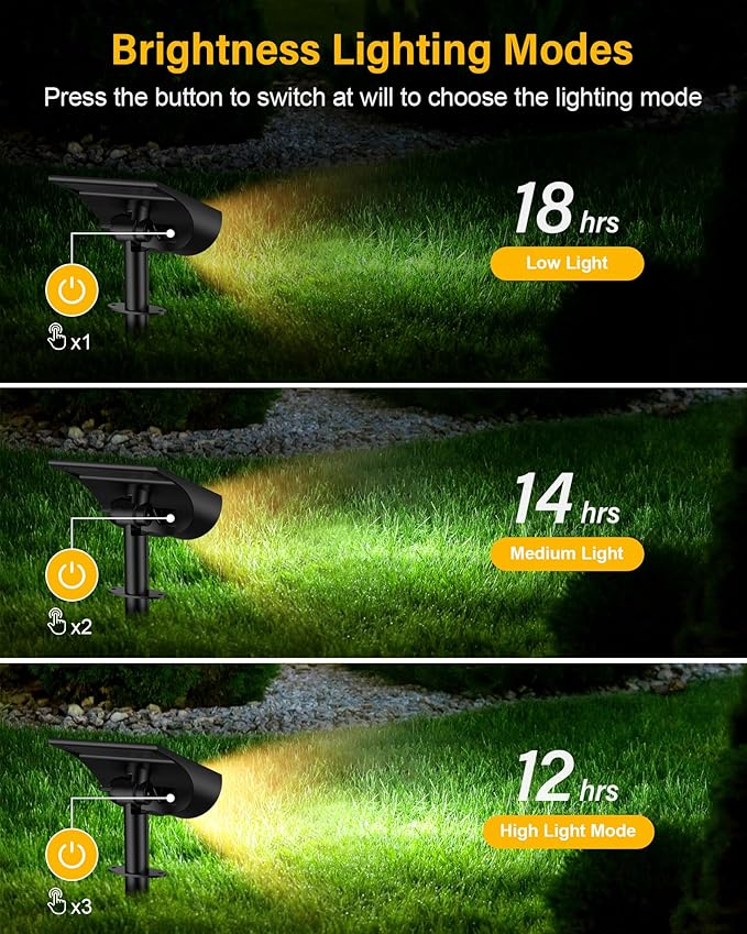 BAXIA TECHNOLOGY Solar Spot Lights Outdoor Waterproof, 3 Lighting Modes Solar Yard Light Spotlight, Dusk to Dawn Outdoor Solar Lights for Pathway Driveway Landscape, Warm White, 6 Pack