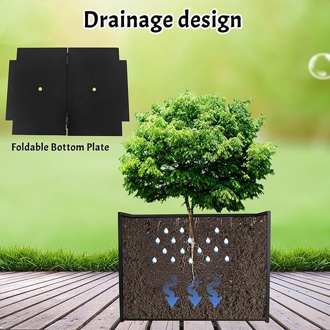 Galvanized Steel Rectangular Planter, 16"x 12"x 12" Small Planters for Outdoor Plants, Black Outdoor Planter with Drainage Holes