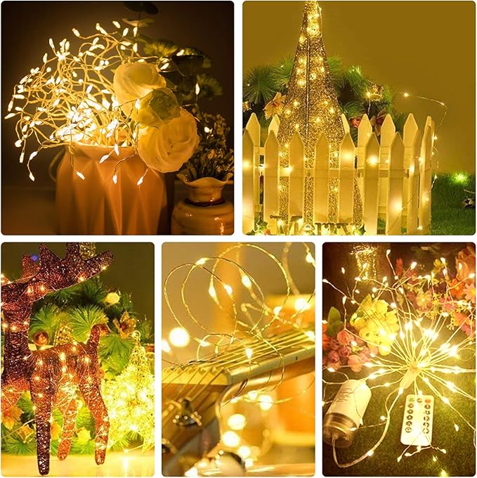 FOOING 8 Pack Firework Lights Led Copper Wire Star String Lights 8 Modes Battery Operated Fairy Lights with Remote,Wedding Decorative Hanging Light for Party Patio Garden Decoration