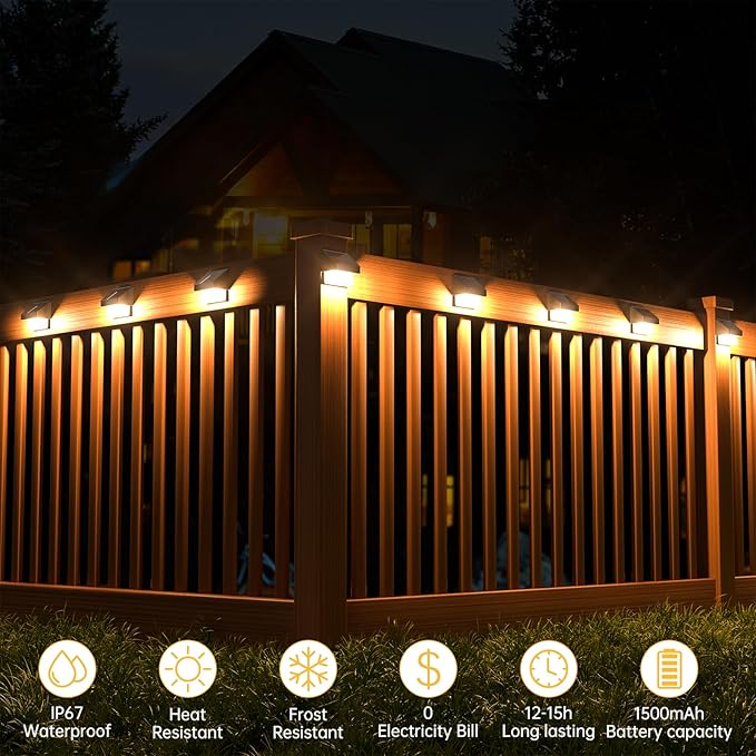 AOSEA Solar Fence Lights Waterproof, Deck Lights Solar Powered with Tungsten Bulbs, Solar Outdoor Lights for Garden Decor, Yard, Patio, Fence, 4 Pack (Warm White), Black, WL-L-003B-4PACK-24