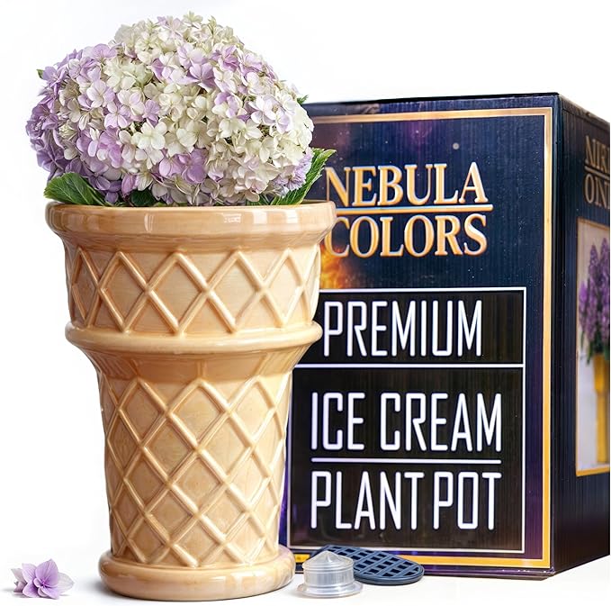 Fun & Unique Ice Cream Cone Flower Planter Charming 7" Tall Ceramic Vase for Indoor & Outdoor Home Decor – Quirky Retro Garden Art for Plant Lovers