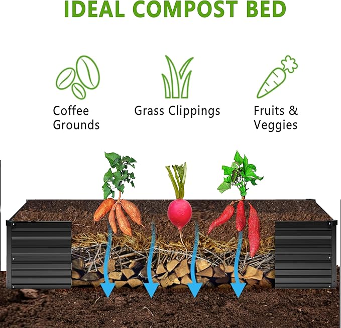 12x4x1FT Galvanized Raised Garden Bed Kit,Vegetable Boxes-Rectangle Metal Flower Box,Large Planter Raised Beds Outdoor Garden for Planting,Fruit,Herb-Black