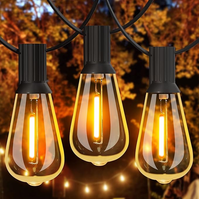 GLUROO Outdoor String Lights, 30FT LED Outdoor Patio Lights Waterproof with 15+1 Vintage Bulbs Shatterproof Energy Saving,2700K Hanging Edison String Lights Outside for Backyard,Bistro,Camping,Gazebo