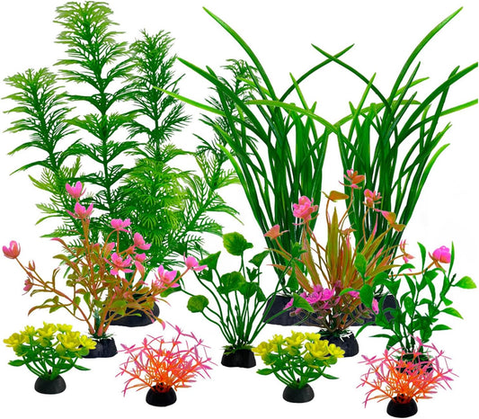 11 Pieces Colorful Artificial Fish Tank Decorations, Aquarium Decorations Fish Tank Green Artificial Plastic Plants, Small to Large (4-8Inch)