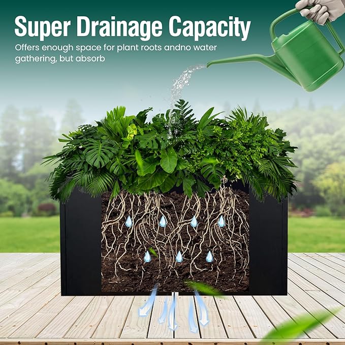 Galvanized Steel Metal Planter Rectangular Indoor Black Planter Box Large Outdoor Planters Steel 25" Lx 11" W x 13" H Commercial Residential for Patio, Deck, Garden