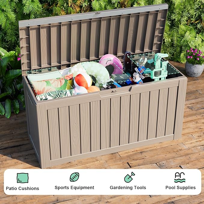 80 Gallon Outdoor Storage Box - Deck Box Container for Patio, Pool, and Garden-Waterproof and UV Resistant Resin,Lockable (Grey)