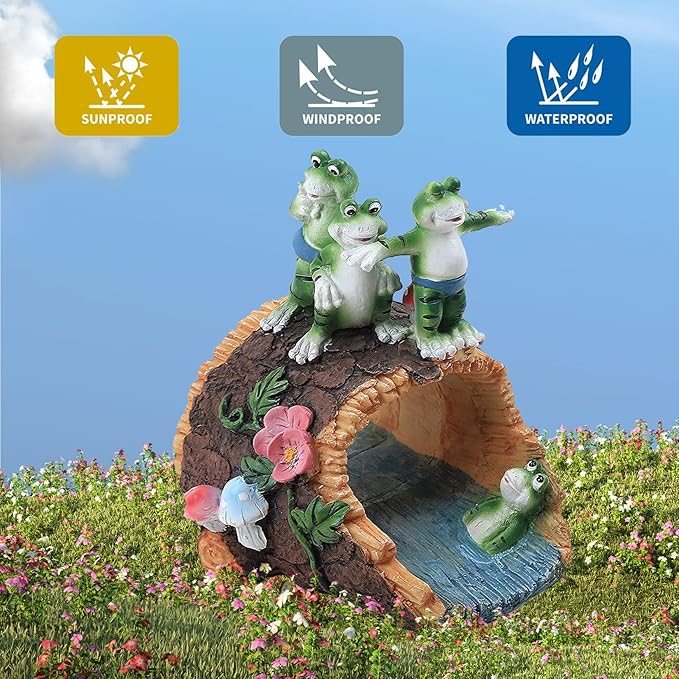 Gardener Frog Gutter Downspout Extension & Statue, Green Granite Frog Guardian, 3 x 4" Downspout Splash Block Extender