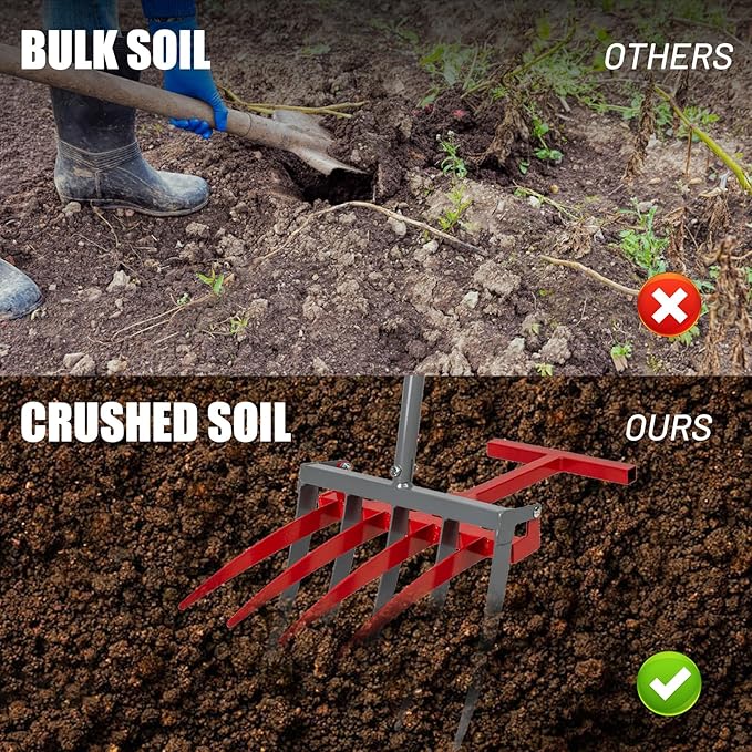 2-in-1 Broad Fork Garden Tool, Manual Hand Cultivator & Tiller, Heavy Duty Twist Tiller with 5+4 Steel Tines, Pitchfork for Soil Loosening, Digging, and Lawn Aeration