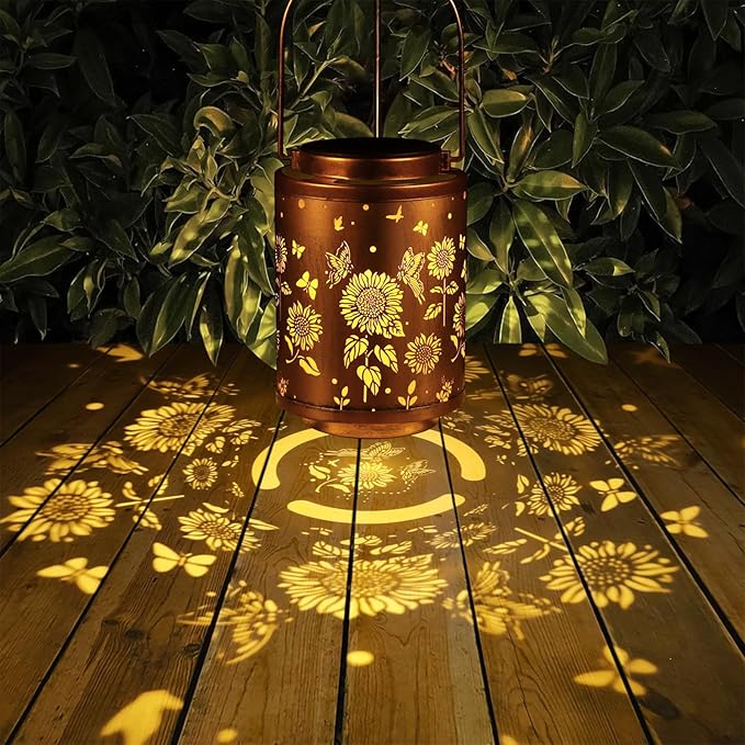 2 Pack Solar Outdoor Lanterns, Garden Decor LED Light Hanging Waterproof Solar Metal Lantern Birthday Gifts for Women Mon Grandma Sunflower Solar Lights Outdoor Decoration(Butterflies)