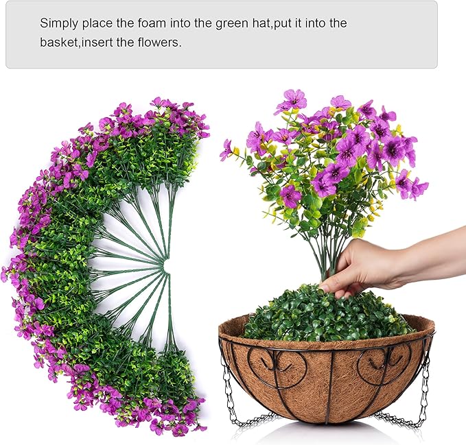 Artificial Fake Hanging Plants Flowers Basket for Outdoor Outside Porch Spring Decoration, Faux Silk Purple Daisy Realistic UV Resistant in Planter for Home Patio Balcony Garden Yard