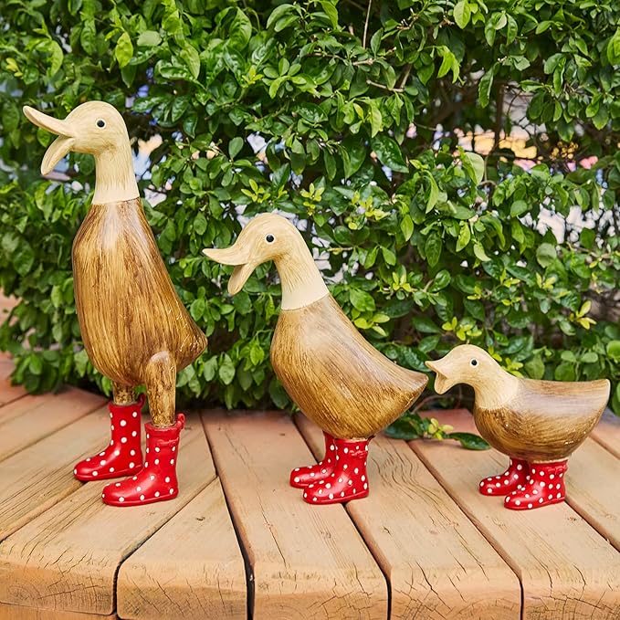 GUTE Duck Yard Decorations Yard Art Garden Puddle Ducks with Spotted Wellies Boots, Set of 3 - Garden Decor Statues, Duck Figurine Statue - Waterproof Indoor & Outdoor Lawn Gnome Ornament