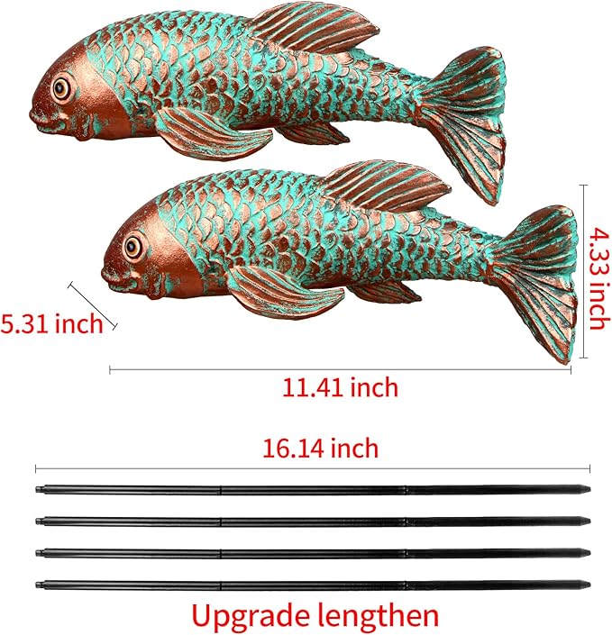 Garden Statues,Koi Fish Decor,Set of 2 Antique Koi Fish Garden Statue,Fish Sculpture Garden for Outdoors,Patio Decor,Backyard and Home Kitchen Decoration,Gardening Gifts for Mom Women Grandma
