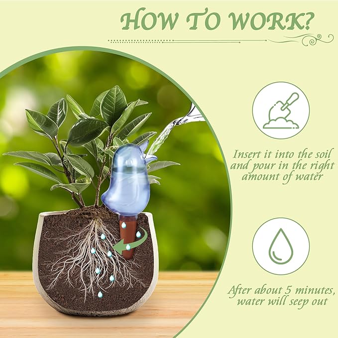 4 Pack Self Watering Spikes, Indoor Plant Watering Globes, Bird Shape Automatic Irrigation Spikes,Plant Watering Devices (Green&Blue)