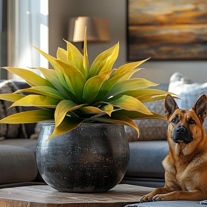 Artificial Plants Outdoor Faux Plant,Artificial Agave Faux Hostas Outdoor Uv Resistant Artificial Plants Indoor Fake Plant Artificial Agave Plant Indoor(2pcs, 28") Yellow