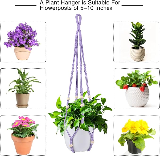 Augshy Macrame Hanging Planter, Hanging Planters for Indoor Outdoor Home Decor, Hanging Plant Holder No Tassels Set of 2 with 4 Hooks