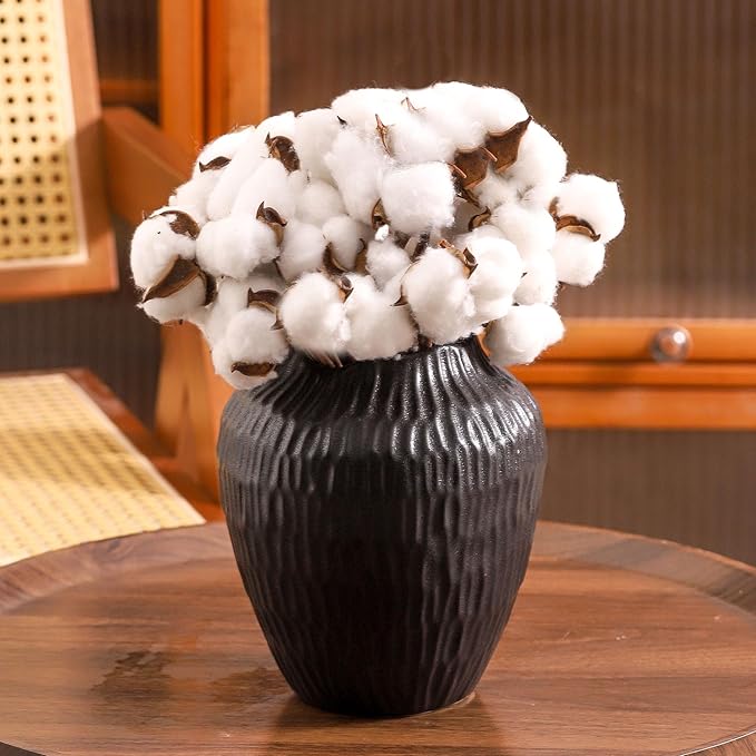 7.8 Inch Black Ceramic Vase - Modern Minimalist Round Vase for Centerpiece, Farmhouse, Living Room-Handcrafted Decorative Design for Dried Flowers, Plants, Home Decor, Rustic & Vintage Styles