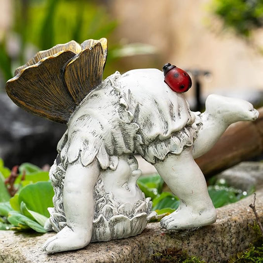 Garden Flower Fairy Outdoor Solar Decor, Resin Ornaments for Patio Lawn Yard Porch, Playful Garden Statue for Outside Angel Gifts, 8.98 Inches Tall
