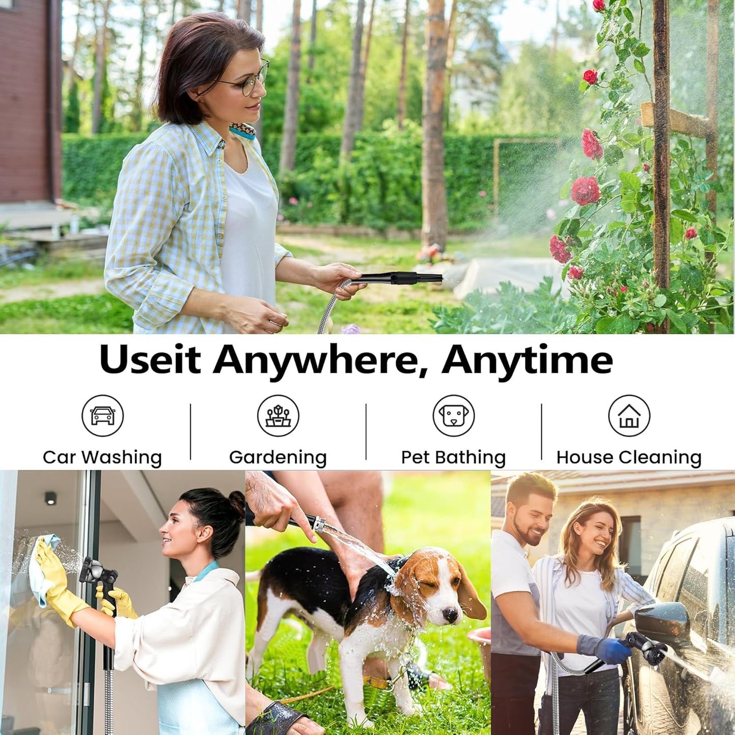 65 ft Garden Hsoe - 2025 New 304 Stainless Steel Garden Hose with 10-Function Spray Gun, 3/4'' Copper-Chrome Fittings – Lightweight, Durable, and Kink-Free, Metal Water Hoses for Gardening