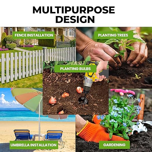 Auger Drill Bit for Planting 4 Pack – Garden Spiral Hole and Bulb Planter Tool for Umbrella Holes - Compatible with 3/8 Inch Hex Drive