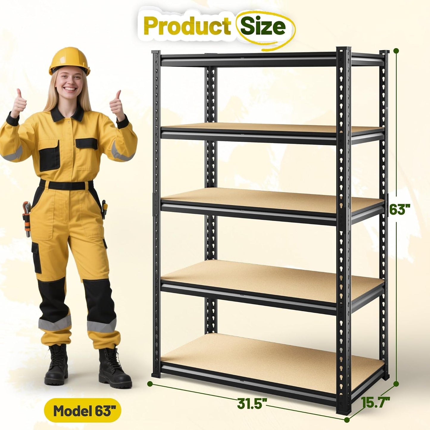 63" H Garage Shelving 31.5" W Storage Shelves Adjustable 2000LBS Metal Shelving Heavy Duty 5 TierGarage Shelves for Pantry Kitchen Closet Basement Warehouse