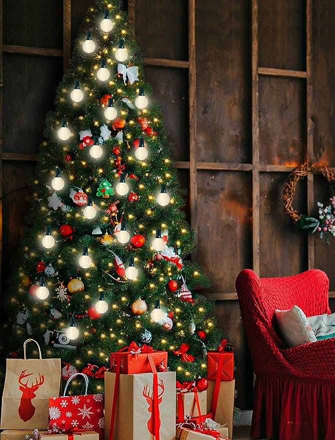 25ft Outdoor Christmas LED String Lights,G40 Frosted White Globe Lights with 27pcs Plastic Bulbs,Round Bulb Christmas Lights for Indoor/Outdoor Wedding Backyard Cafe Garden Christmas Decor