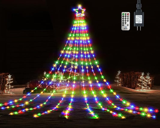 BlcTec Christmas Decorations, 352 LED Christmas String Lights with 9 Strands 11.7ft Waterfall Christmas Tree Lights, 8 Modes, Waterproof, Timer for Yard Patio Outdoor Xmas Décor, Flowing Multicolor