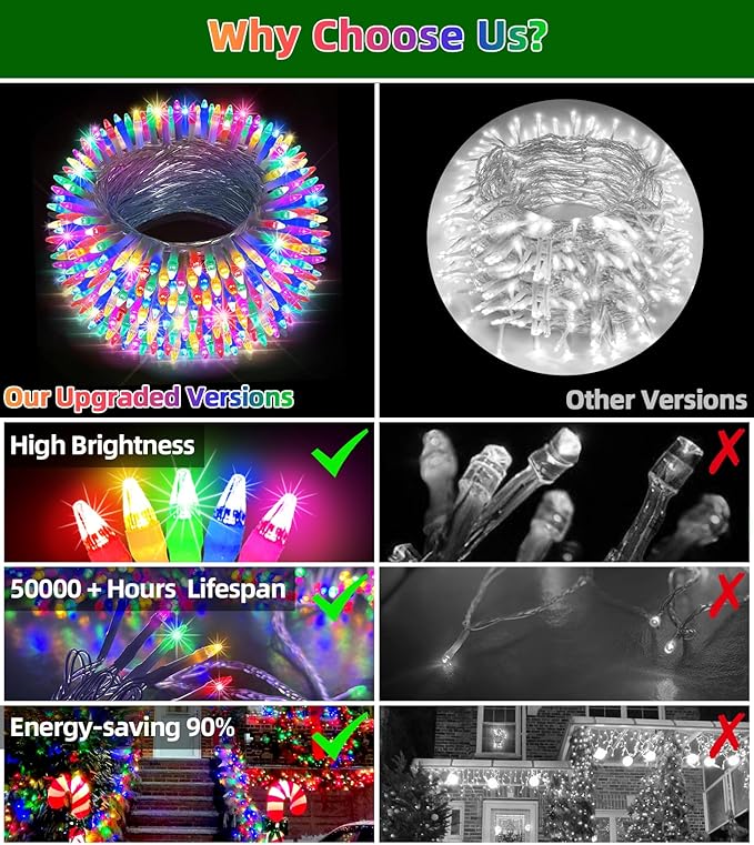 1500 LED Chrstmas String Lights, 492FT Super Long Christmas Lights with 8 Modes, Christmas Tree Lights with Timer Memory for Indoor Outdoor Tree Fence Garden Xmas Wedding Party Decor Multicolor