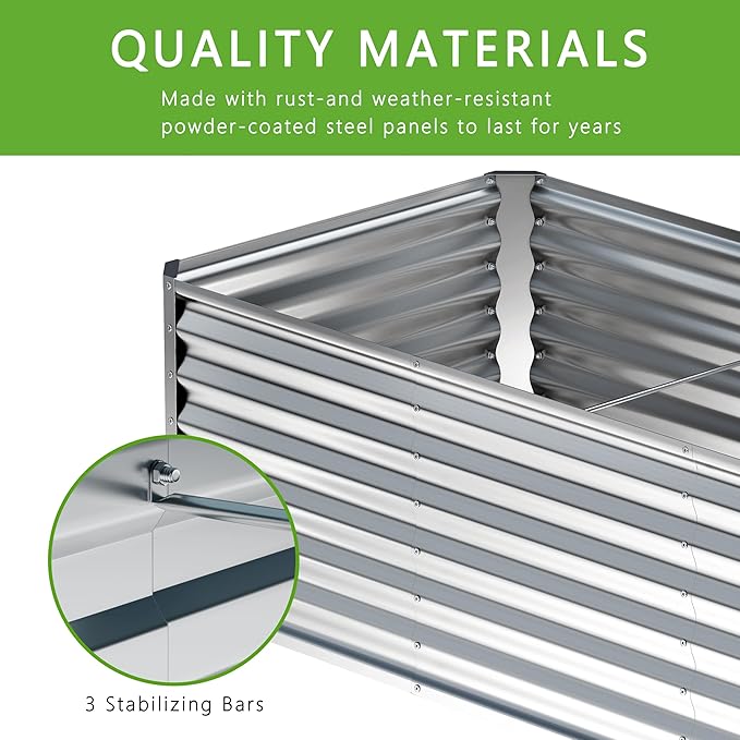 2PCS 6x2x1FT Galvanized Raised Garden Bed,Planter Raised Beds-Metal Garden Box,Large Plant for Outdoor Planting, Vegetables Bed,Flower,Herb-Sliver