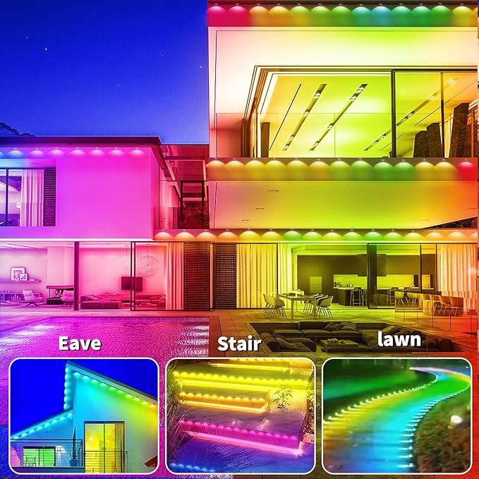 200ft Permanent Outdoor Lights,RGB Eaves Light with App Control Remote,DIY IP67 Waterproof Under Eave Lighting,Outside led Lights for Christmas,Garden,House Decorations
