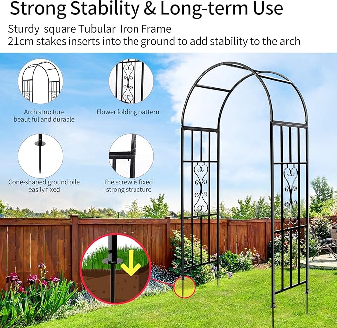 Arbors, Curved Metal Endurable Iron Trellis Plants Stand Use for Outdoor Garden Arbor Climbing Plants Wedding Arches Ceremony