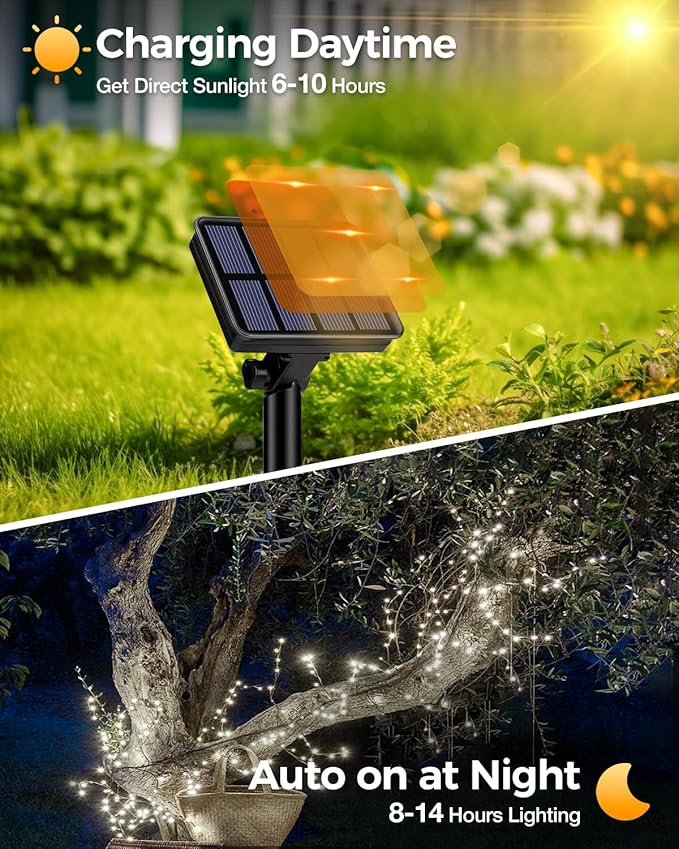 6 Pack Solar Fairy Lights for Outside Waterproof, 49FT/15M 150LED Solar String Lights Outdoor 8 Modes Solar Twinkle Lights for Garden Yard Christmas Tree Wedding Party Decor, Cool White