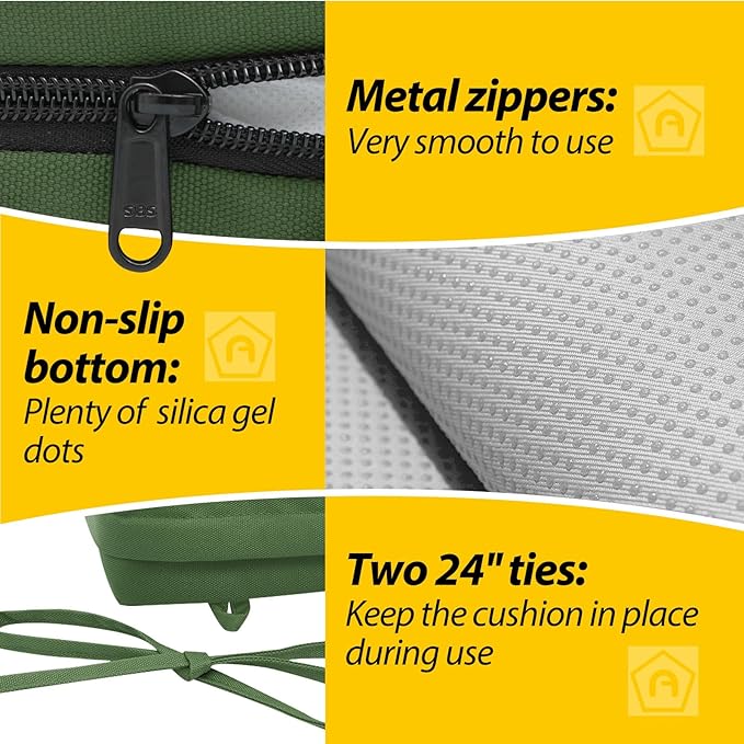 AAAAAcessories Outdoor Seat Cushions for Chairs, Waterproof, Fade-Resistant Patio Furniture Replacement Cushions, 18" x 18" x 2", Set of 2, Dark Moss