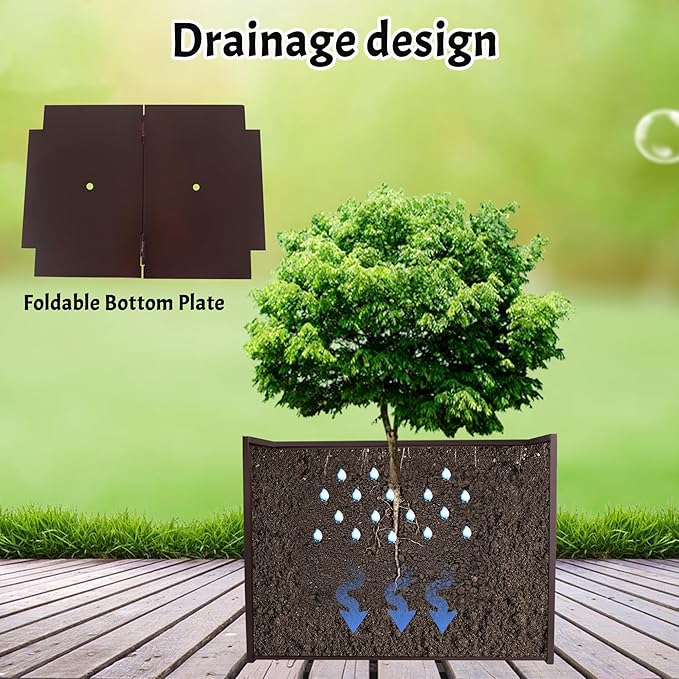 Galvanized Steel Rectangular Planter, 16"x 12"x 12" Small Planters for Outdoor Plants, Brown Outdoor Planter with Drainage Holes