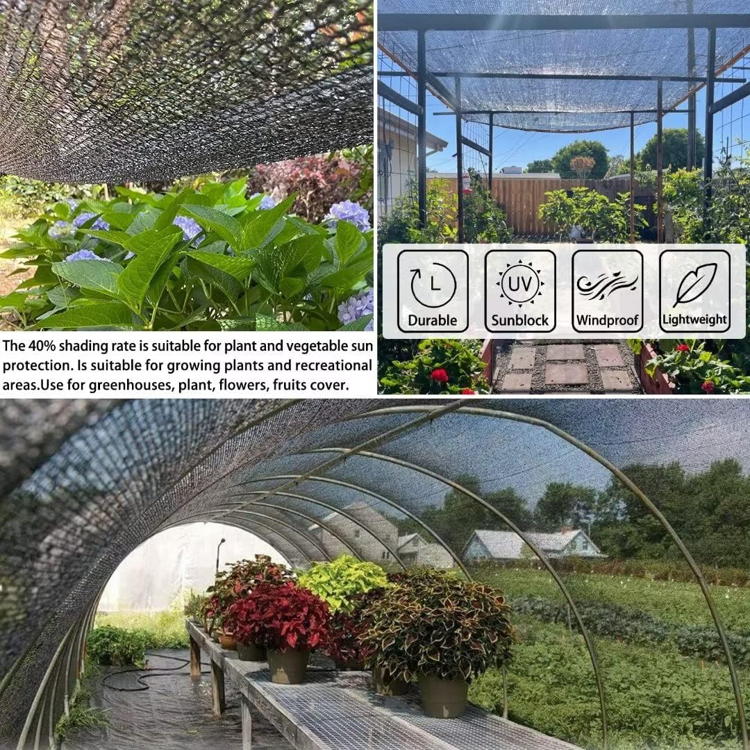 40% Black Shade Cloth, 10 x 20 FT Durable Mesh Tarp with Grommets, Resistant Garden Sun Shade Netting, Shading Antifreezing for Pergola, Greenhouse, Plants Growing, Chicken Coop