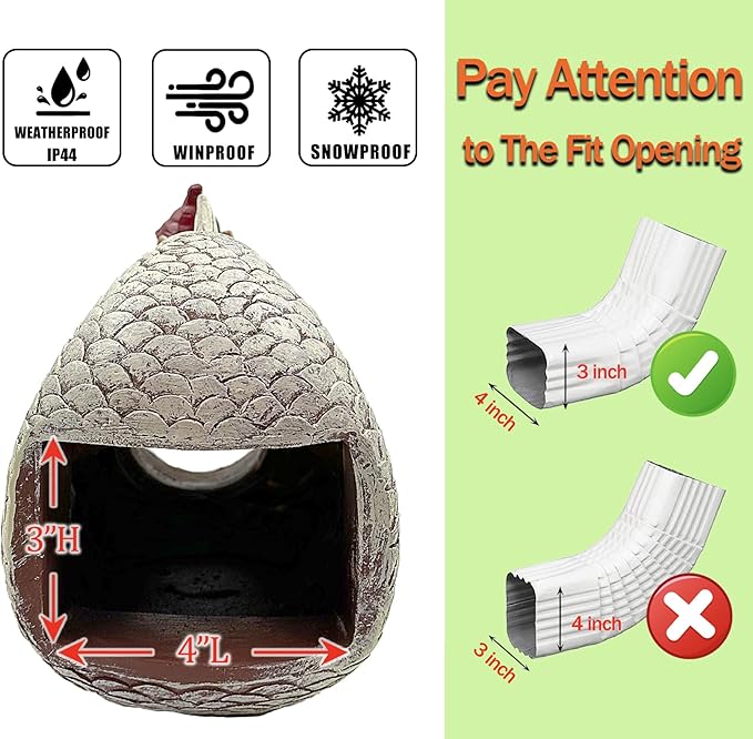 Gnome Fish Sculpture - Eco-Friendly Resin Gutter Diverter Rain, Outdoor Decor Sculpture, Garden Animal Statue, Gutter Downspout Splash Block, Decorative Extension, Ideal for 3"x4" Downspouts