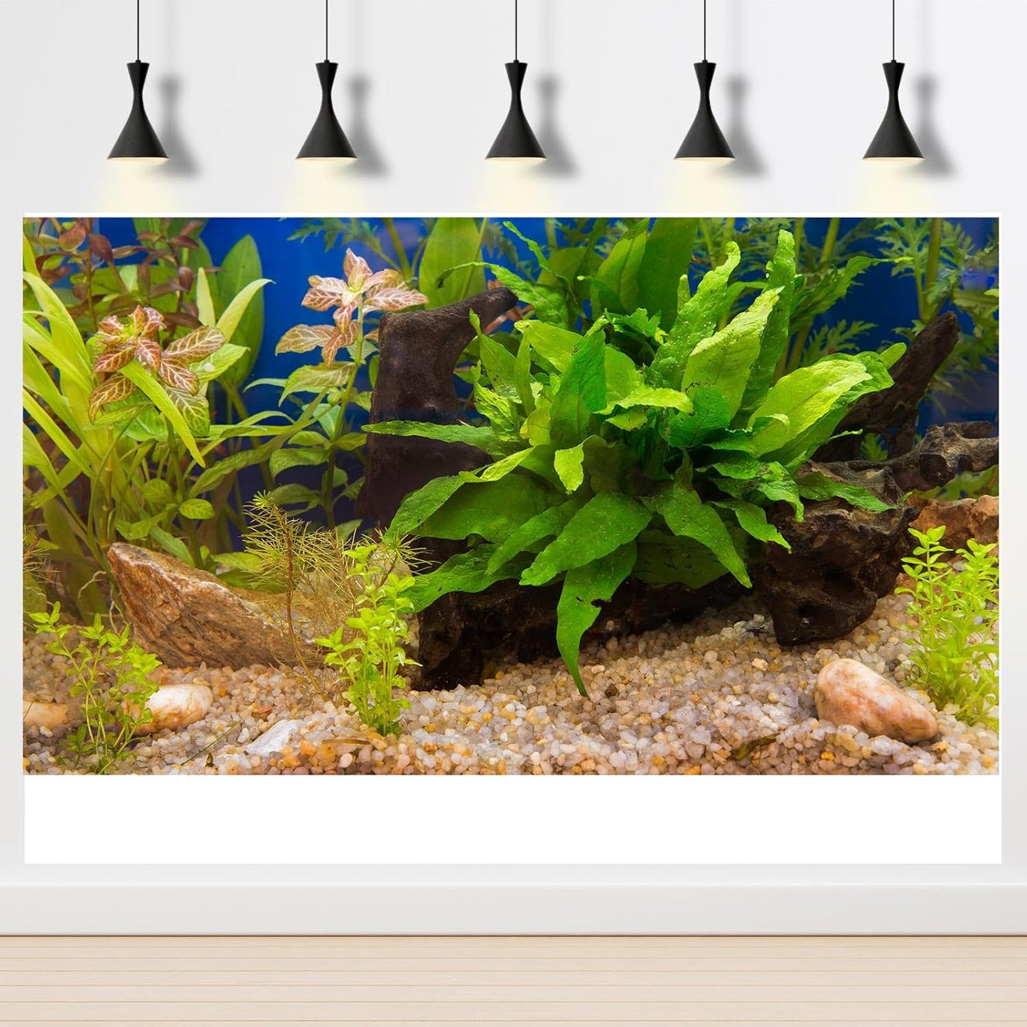 Aquarium Backdrop Underwater Grass Leaves Pebble Aquarium Background Vivid and Fresh Green Aquatic Plant Stone River Bed Fish Dead Wood Leaves Tank Background Decors Vinyl 60x24in