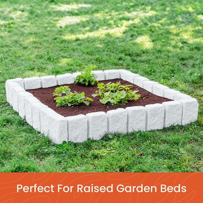 Beuta Landscape Edging | Garden Edging Border | Faux Stone Block XL for Lawn Edging, Flower Beds & Yard Edging – 1 Pack | Each Section Has 6 Blocks 48" L x 4" W x 9.5" H | 3 Spikes | Limewash