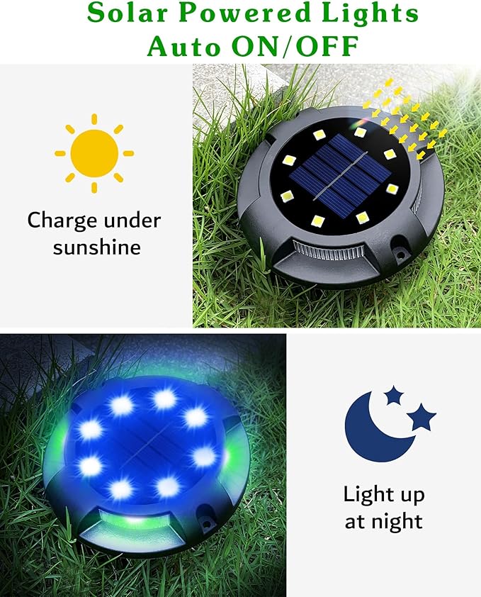 Biling Solar Pathway Lights Outdoor Uplight Sidelight, 8 Packs Multi Color Solar Ground Lights Walkway Lights Waterproof Solar Deck Lights for Yard Walkway Garden Halloween Decorations