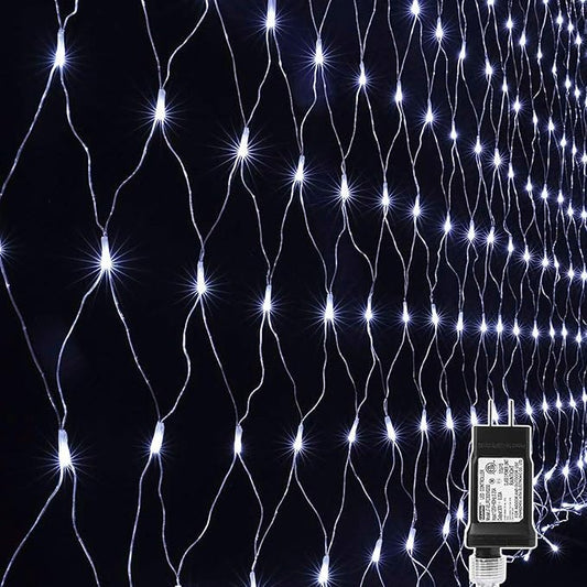LYHOPE 12ft x 5ft 360 LED Christmas Net Lights, 8 Modes Low Voltage Mesh Christmas Decorative Lights for Xmas Trees, Bushes, Wedding, Garden, Outdoor, Indoor Decor (White)