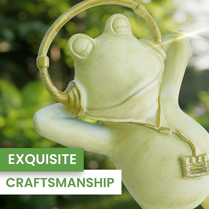 Frog Garden Statue –Relaxing Resin Yard Decor, Whimsical Yard Figure, Porch Statue, Outdoor Zen Garden Decor, Larger Size 12" x 7.5", Patio, Landscaping for Mom, Art Lover Collector