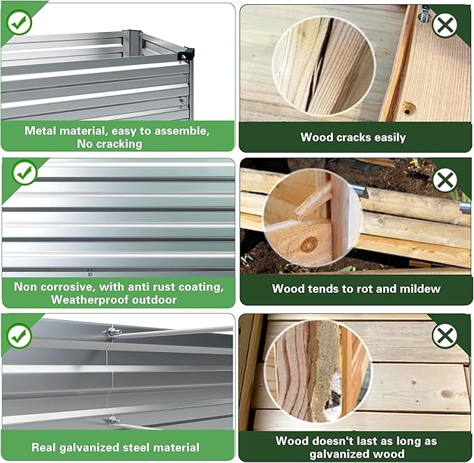 2 Pcs 4×3×1FT Galvanized Raised Garden Bed，Metal Planting Box for Outdoor Vegetable, Herb,Planter Gardening (Silver)