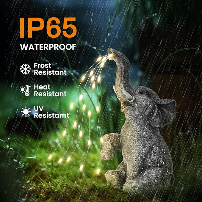 GIGALUMI Solar Garden Decor Watering Elephant Statues Outdoor, Birthday Gifts for Women Mom Grandma Senior Elder, Elephant Ornament for Balcony, Garden, Patio, Yard, Lawn (Constant Lights Only)