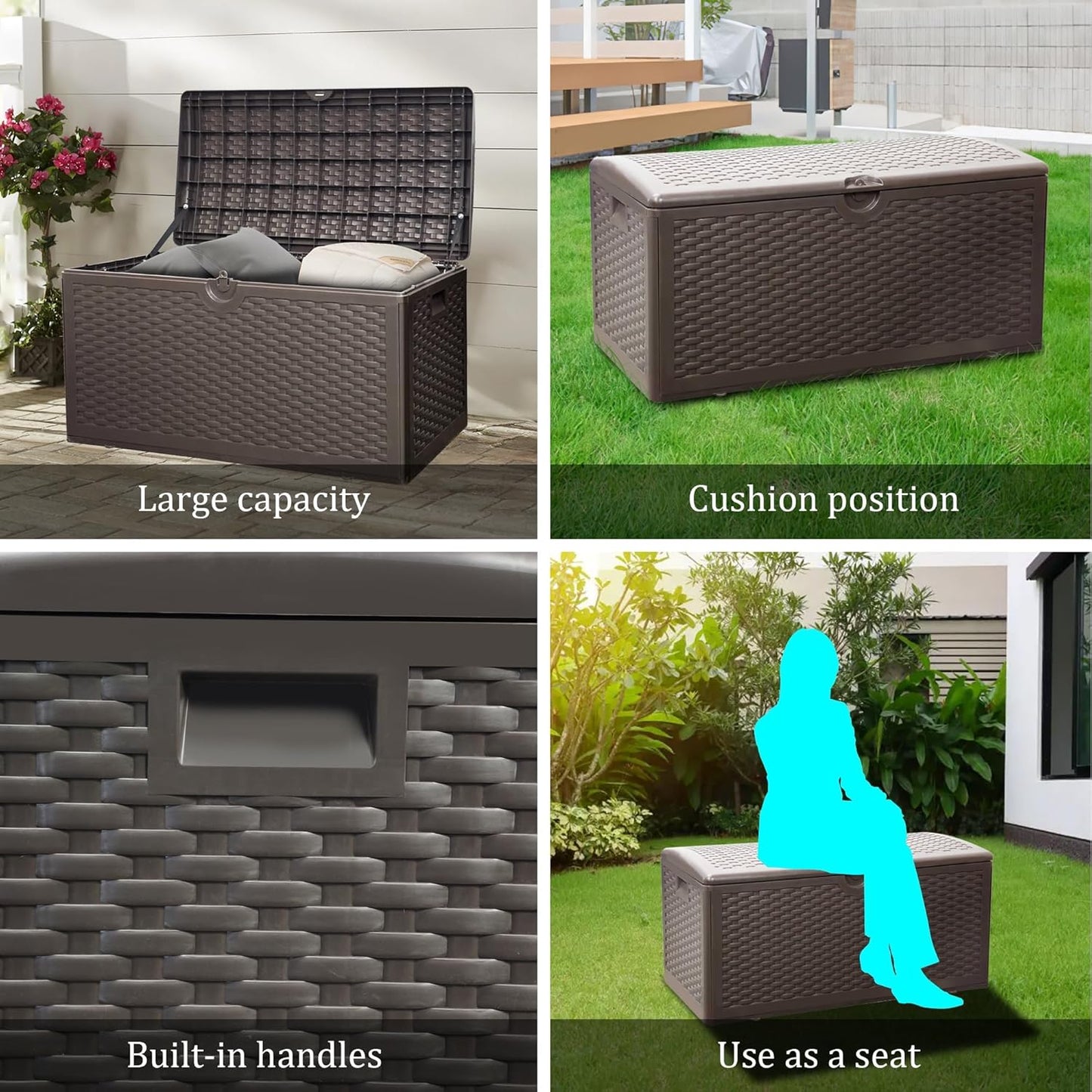 180 Gallon Lockable Deck Box, Waterproof & UV-Resistant Outdoor Storage for Patio Cushions, Heavy Duty Resin Deck Storage Container, Coffee