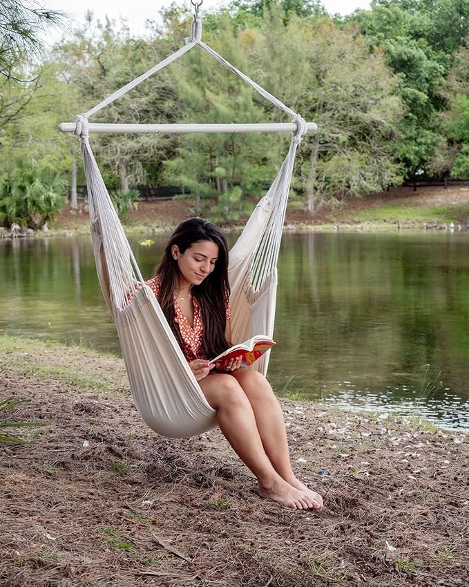 ADVOKAIR Hammock Chair Swing & Cover Set (500 lbs Max) – Hanging Rope Swing for Bedroom, Outdoor, Patio, Porch with Sturdy Steel Bar & Anti-Slip Rings + All-Weather Rain Cover for Storage Protection