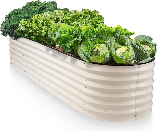 9-in-1 Galvanized Steel Raised Garden Bed // 8×2×1.5 ft Modular Planter for Gardening, Vegetables, Flowers // 18" Tall Metal Raised Garden Beds Outdoor (White) // Patented Design Planter Box