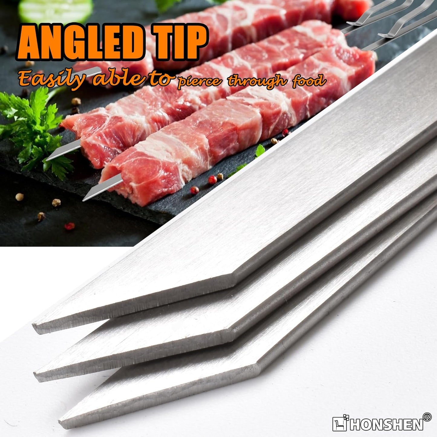 17 Inch Stainless Steel Skewers for Kabobs,HONSHEN Flat Shish Kabob Barbecue Skewers - Metal BBQ Skewers for Grilling Meat, Chicken, Shrimp, Vegetables - 20 Pack (17Inch Flat BBQ 20p)