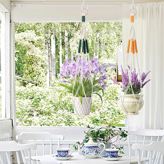 Augshy 27inch Macrame Plant Hanger, 2 Packs Plant Hangers with Hooks, Hanging Planter for Indoor Plants Decorative Macrame Pot Hanger for Home Decor