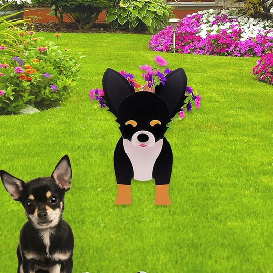 Black and White Chihuahua Planter Plant Pots,Cute Garden Dog Flower Planter,Dog Planters Birthday Gifts for Women,Office,Indoor/Outdoor Decor(9.45 * 5.91 * 13.46in)